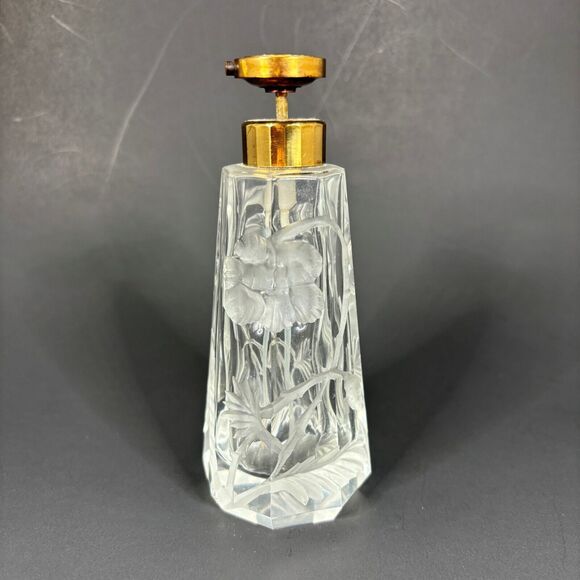 Moser Intaglio Perfume Bottle Atomizer Cut Floral Clear Glass Decoration Vintage - Picture 2 of 9
